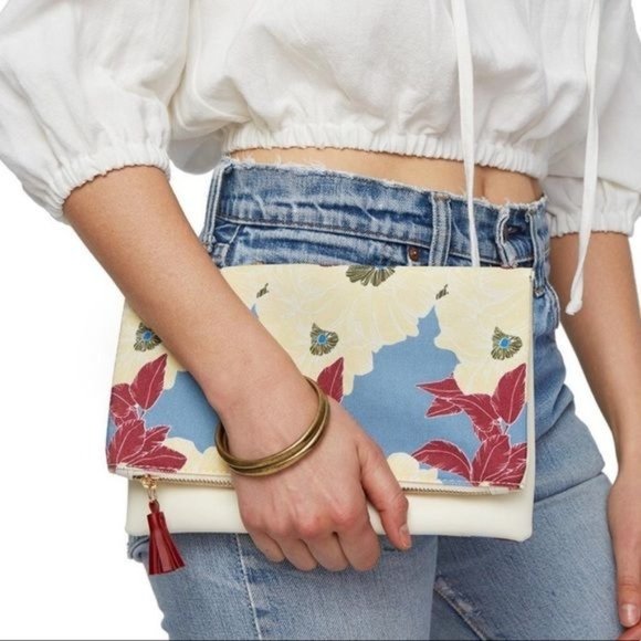 Rachel Pally Handbags - Rachel Pally Foldover Blue Yellow Floral Canvas Faux Leather Clutch